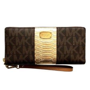 Michael Kors Signature Center Stripe Jet Set Travel Continental Wristlet